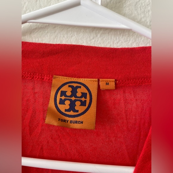 Tory Burch red cotton blend button down v neck lightweight Simone cardigan - Picture 3 of 5